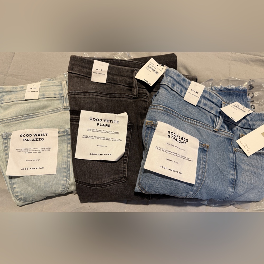Good American Flare, Palazzo, Straight Jeans Bundle (sz 10/12)in Blue and Black